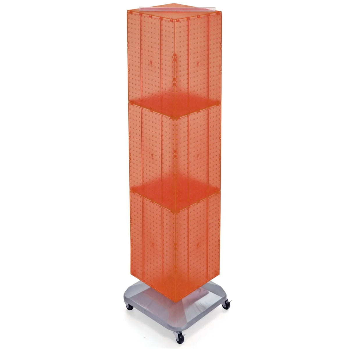 Azar Displays 701465-ORG Orange Four-Sided Pegboard Tower Floor Display on Revolving Wheeled Base. Spinner Rack Stand. Panel Size: 14W x 60H