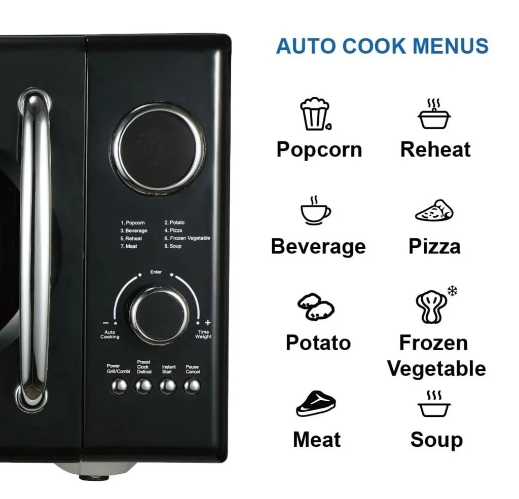 Emerson 0.9 Cu Ft, 800W Retro Black Microwave Oven with Grill, MWRG0901BK