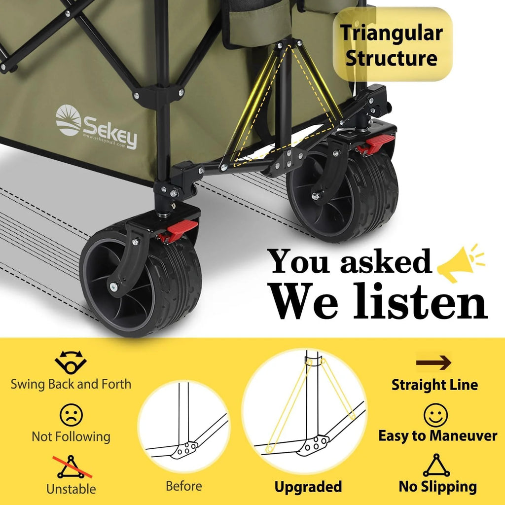 Sekey 48 Inch Long Foldable Extended Travel Cart, 440 Lbs Load Capacity, Heavy Duty 300 Liter Folding Multi-Purpose Garden Cart