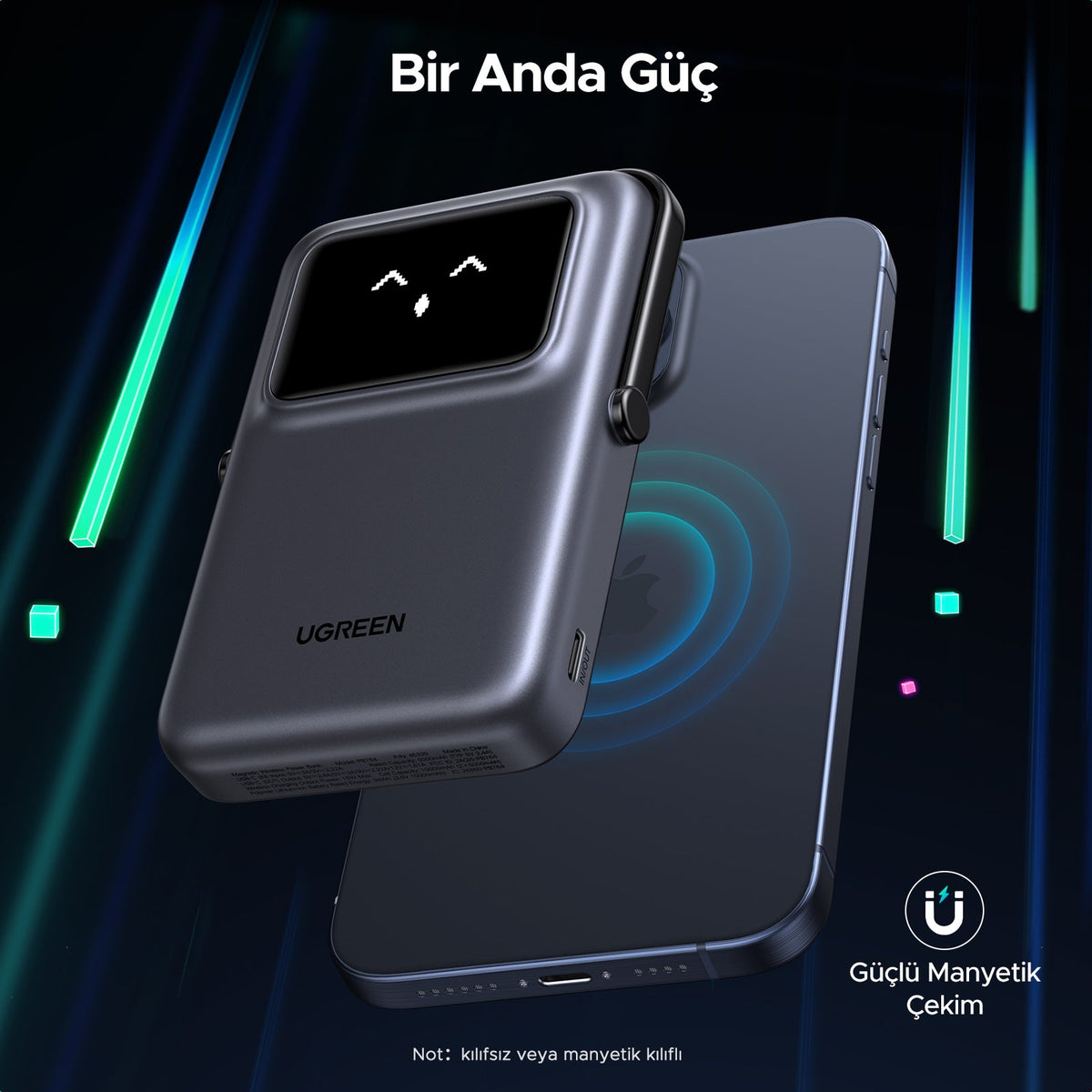 UGREEN Uno Manyetik Kablosuz Powerbank 10000mAh Qi 20W (Gri)