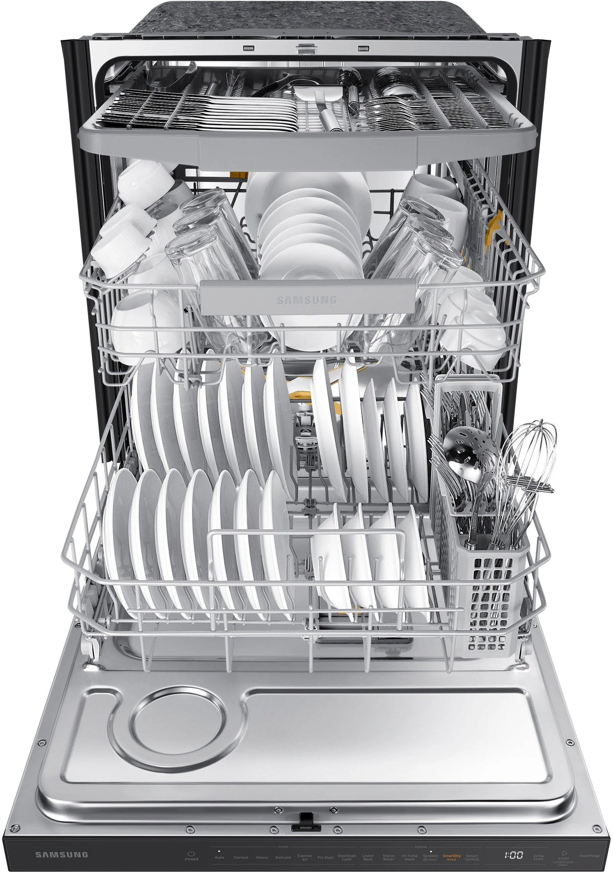 Samsung - Smart 42dBA Dishwasher with StormWash+ and Smart Dry - Black stainless steel