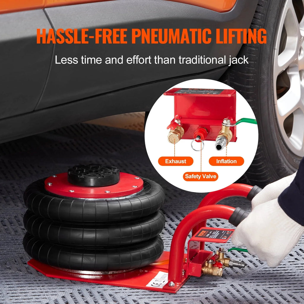 BENTISM Air Jack, 3 Ton/6600 lbs Triple Bag Air Jack, Airbag Jack with Six Steel Pipes, Lift up to 17.7 inch/450 mm, 3-5 s Fast Lifting Pneumatic Jack, with Short Handles for Cars, Garages, Repair