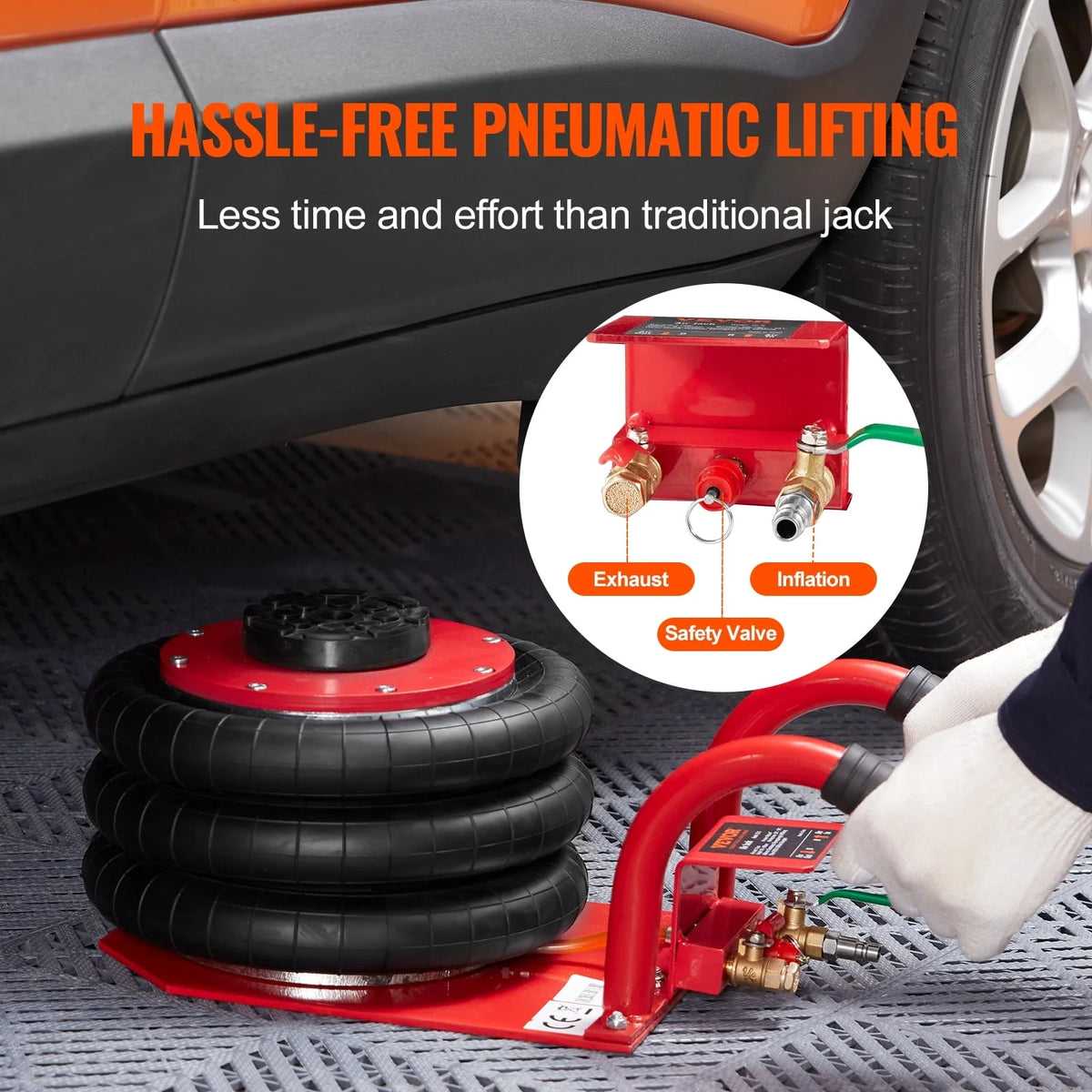 BENTISM Air Jack, 3 Ton/6600 lbs Triple Bag Air Jack, Airbag Jack with Six Steel Pipes, Lift up to 17.7 inch/450 mm, 3-5 s Fast Lifting Pneumatic Jack, with Short Handles for Cars, Garages, Repair