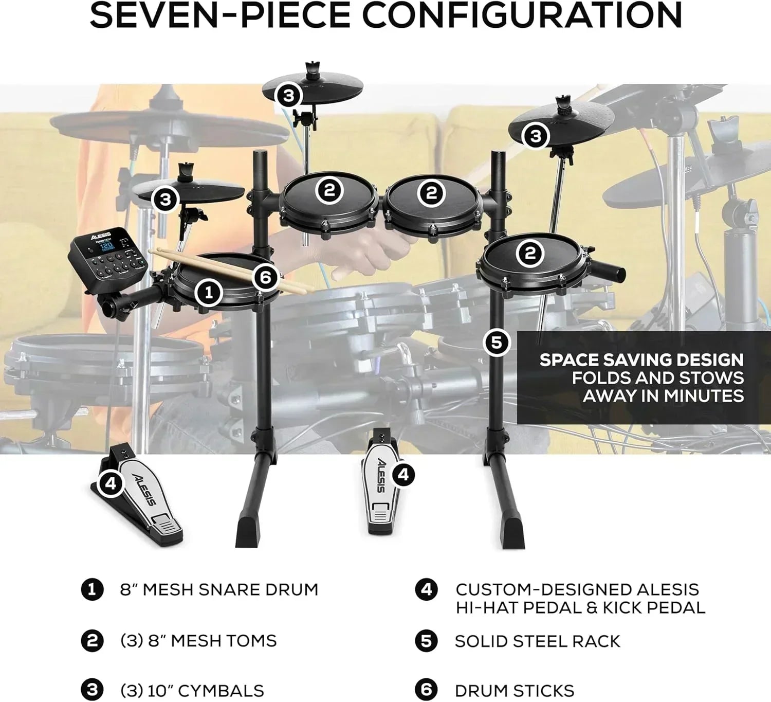 Alesis Turbo Mesh Kit - Electric Drum Set with Over 100 Sounds Mesh Drum Pad