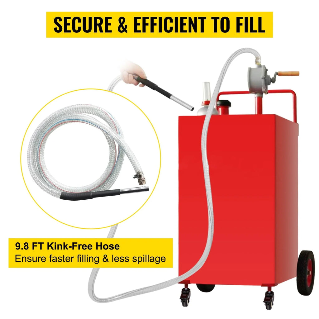 BENTISM Fuel Caddy Fuel Storage Tank 35 Gallon 4 Wheels with Manuel Pump, Red