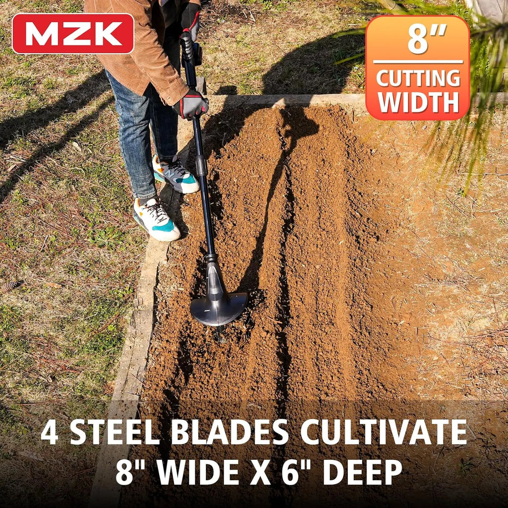20V Cordless Tiller Cultivator with Steel Tines,8-inch Wide Battery Powered Garden Cultivator, 360RPM Electric Tiller for Lawn/Gardening/Soil Cultivation(2 * 2AH Battery&Charger Included),TC08D01
