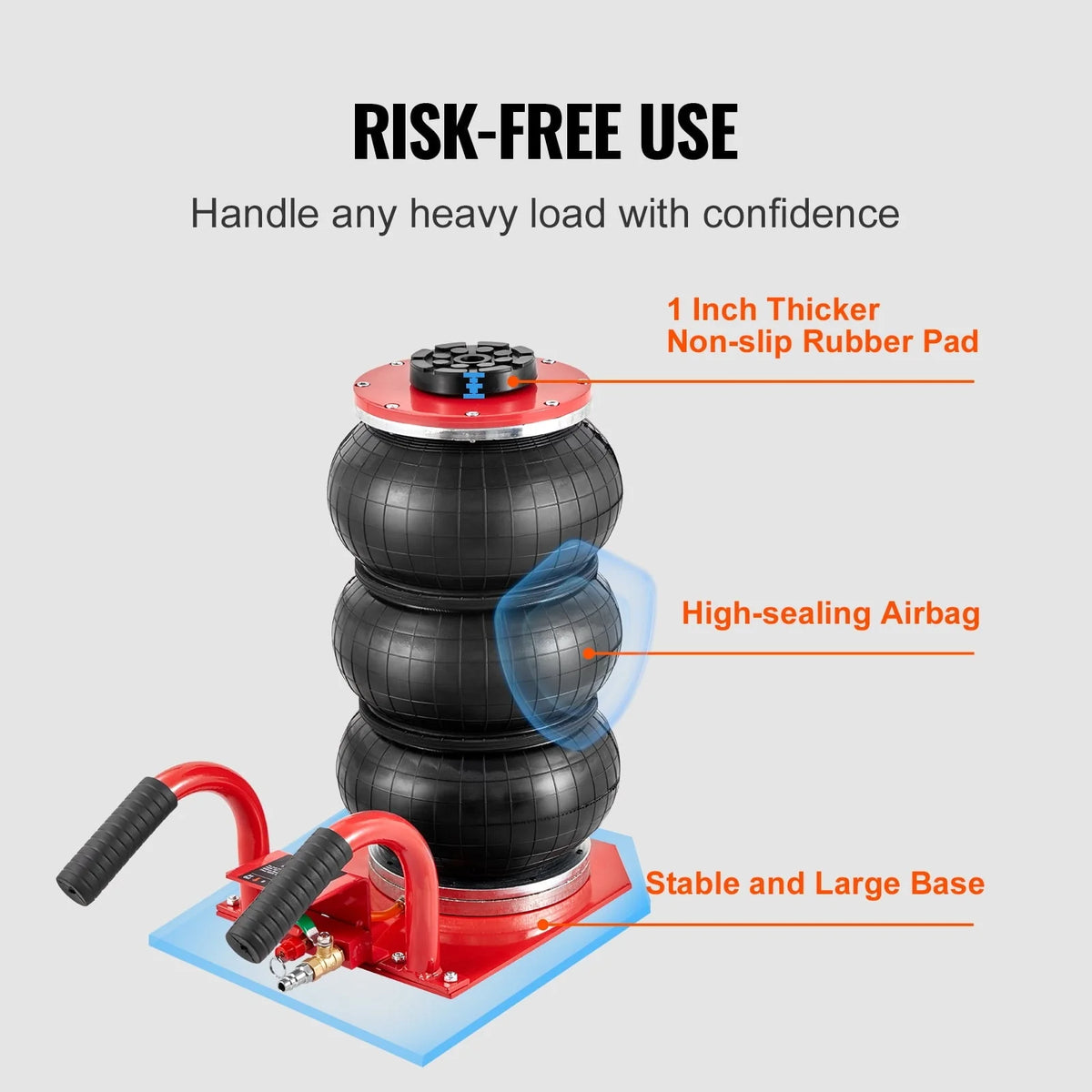 BENTISM Air Jack, 3 Ton/6600 lbs Triple Bag Air Jack, Airbag Jack with Six Steel Pipes, Lift up to 17.7 inch/450 mm, 3-5 s Fast Lifting Pneumatic Jack, with Short Handles for Cars, Garages, Repair