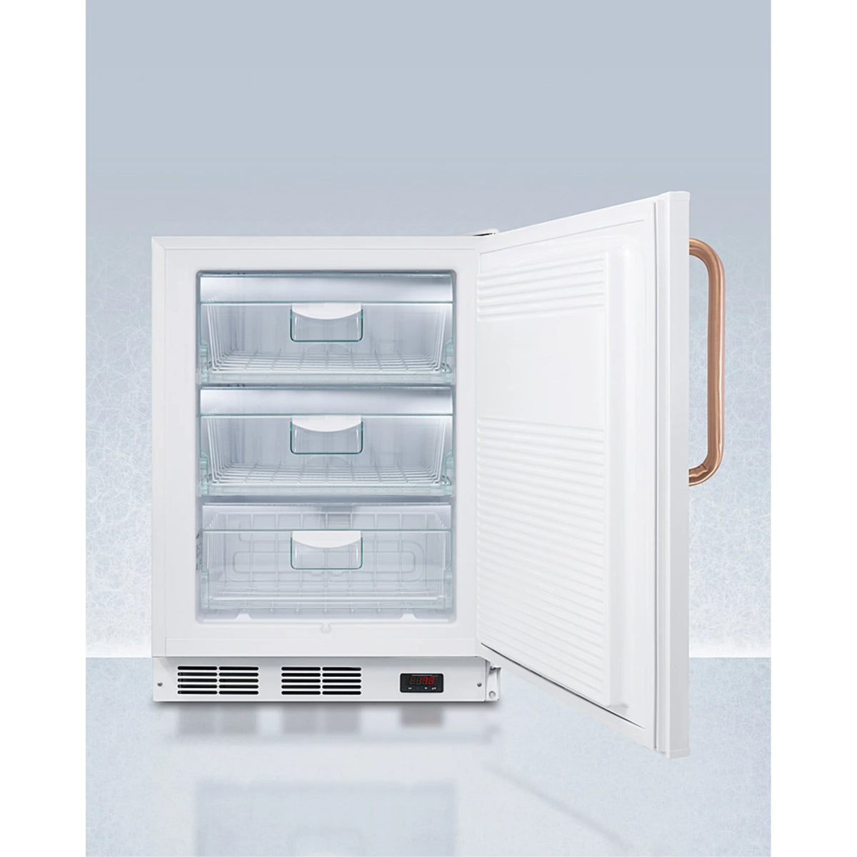 ADA compliant 24 wide all-freezer for built-in use, manual defrost with a copper handle