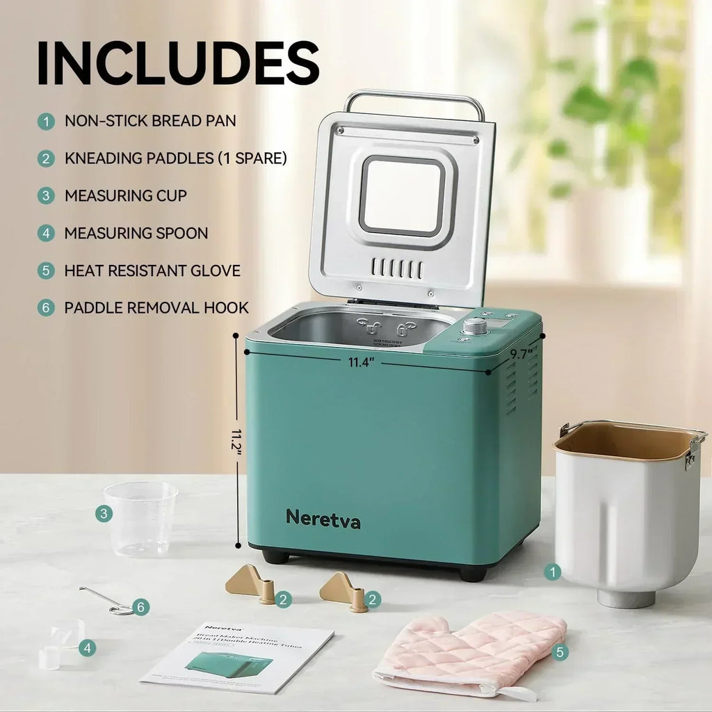 Neretva Bread Maker 20-in-1 2LB Bread Maker Dual Heater Bread Maker Automatic Ceramic Pan