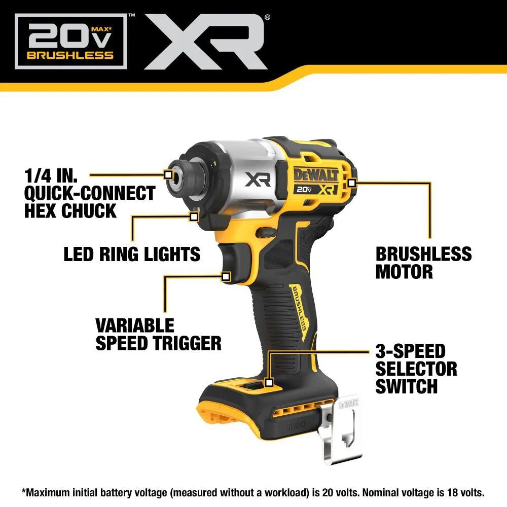 DW 20V MAX XR 1/4in Impact Driver DCF845B
