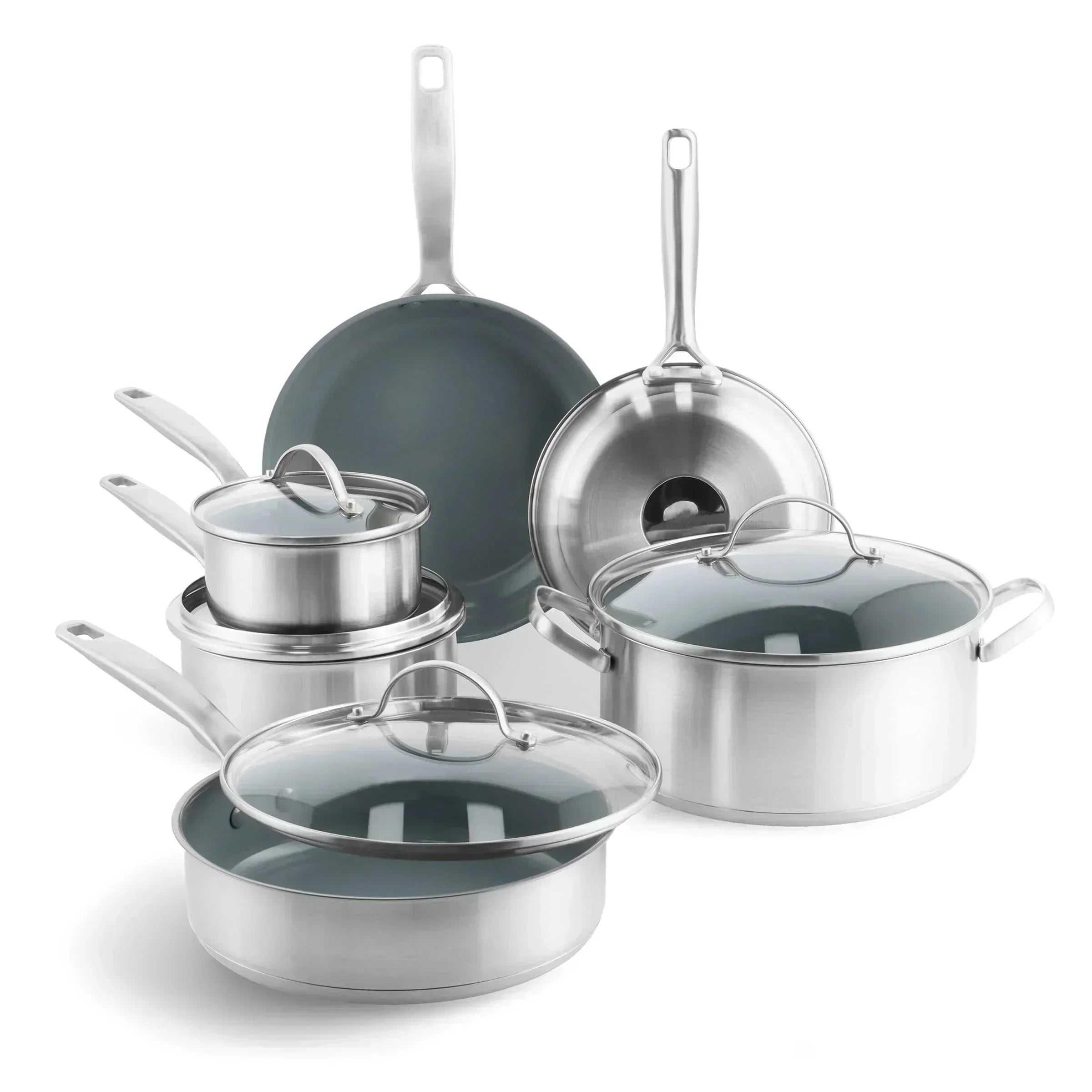 Stainless Steel Healthy Ceramic Nonstick 10 Piece Cookware Pots and Pans Set