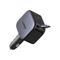 UGREEN 145W Cargador Coche Retráctil Carga Rápida 4 Puertas con Cable Retractil