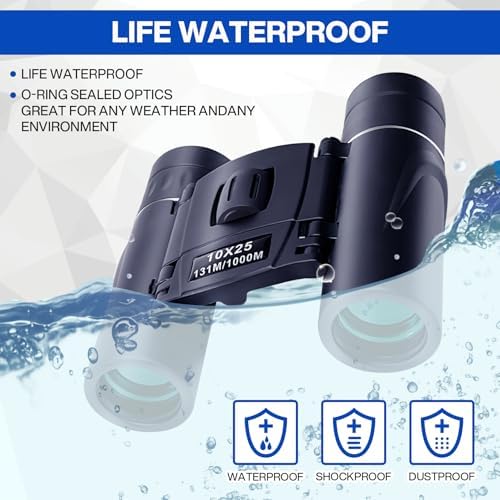10x25 Compact Binoculars for Adults Kids, Binoculars for Concerts and Bird Watching Cruise Ship Essentials Hunting, Waterproof Binoculars with Low Light Night Vision