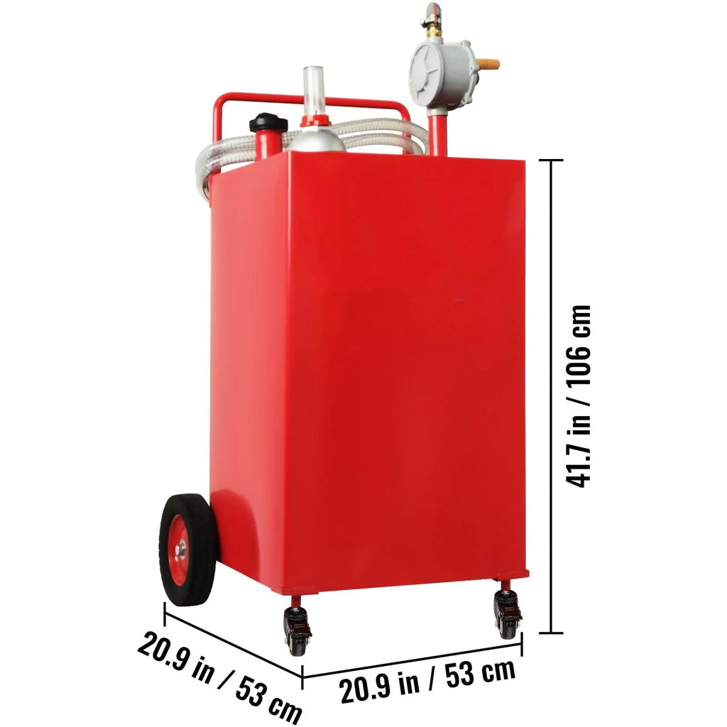BENTISM Fuel Caddy Fuel Storage Tank 35 Gallon 4 Wheels with Manuel Pump, Red