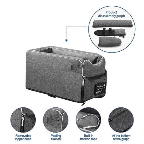 Pet Armrest Safety Seat, Car Seat Travel Bag for Small Dogs and Cats