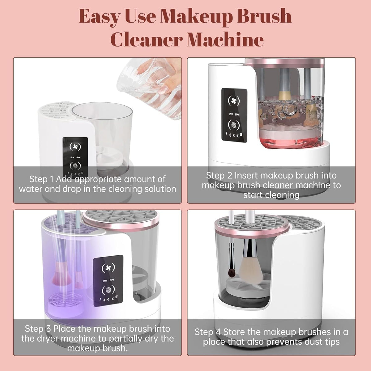 Automatic Makeup Brush Cleaner with High Speed Spinning and Multiple Silicone  Collars