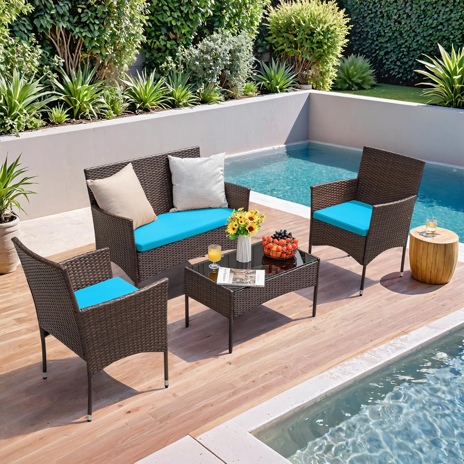 Homall 4-piece outdoor patio furniture set rattan chair wicker set