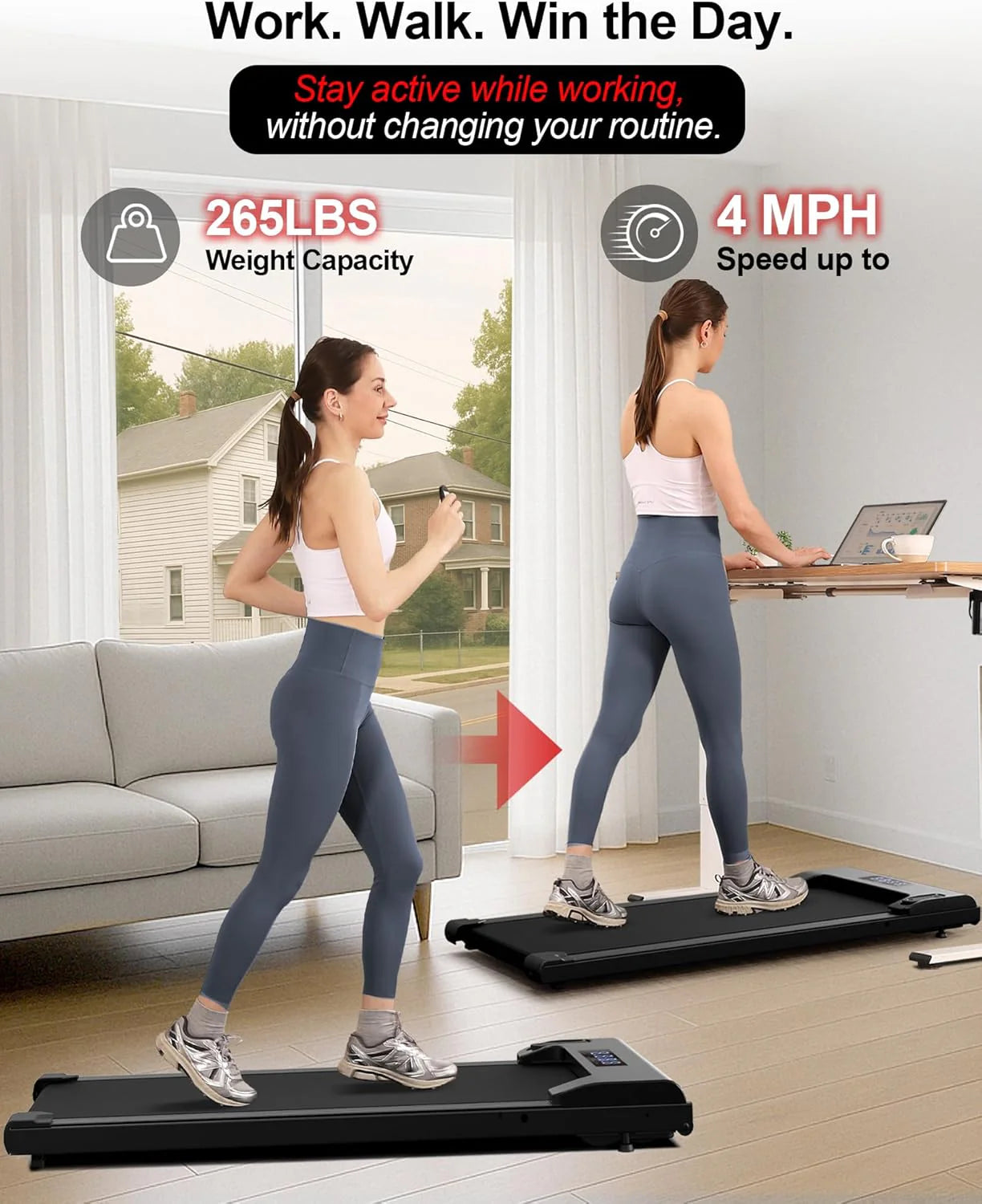 Lichico Walking Pad Under Desk Treadmill, Ultra-Quiet Brushless Electric Walking and Jogging Treadmill with Remote Control