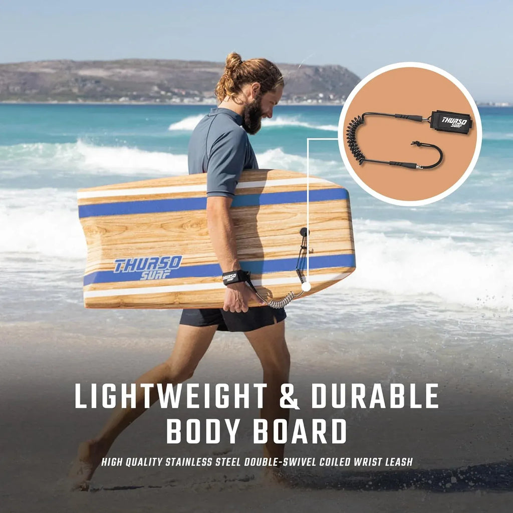 Quill 42'' Bodyboard Lightweight Durable EPS Core IXPE Deck HDPE Slick Bottom FRP Stringer Crescent Tail Dual Channel Plastic Mesh with Double Stainless Steel Swivel Coiled Wrist Leash