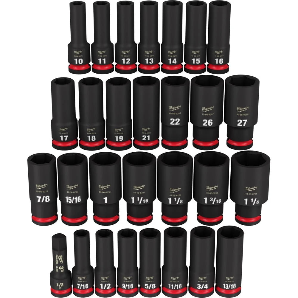 Milwaukee 49-66-7016 29-Piece SHOCKWAVE Impact Duty 1/2 in. Drive SAE and Metric Deep 6 Point Socket Set