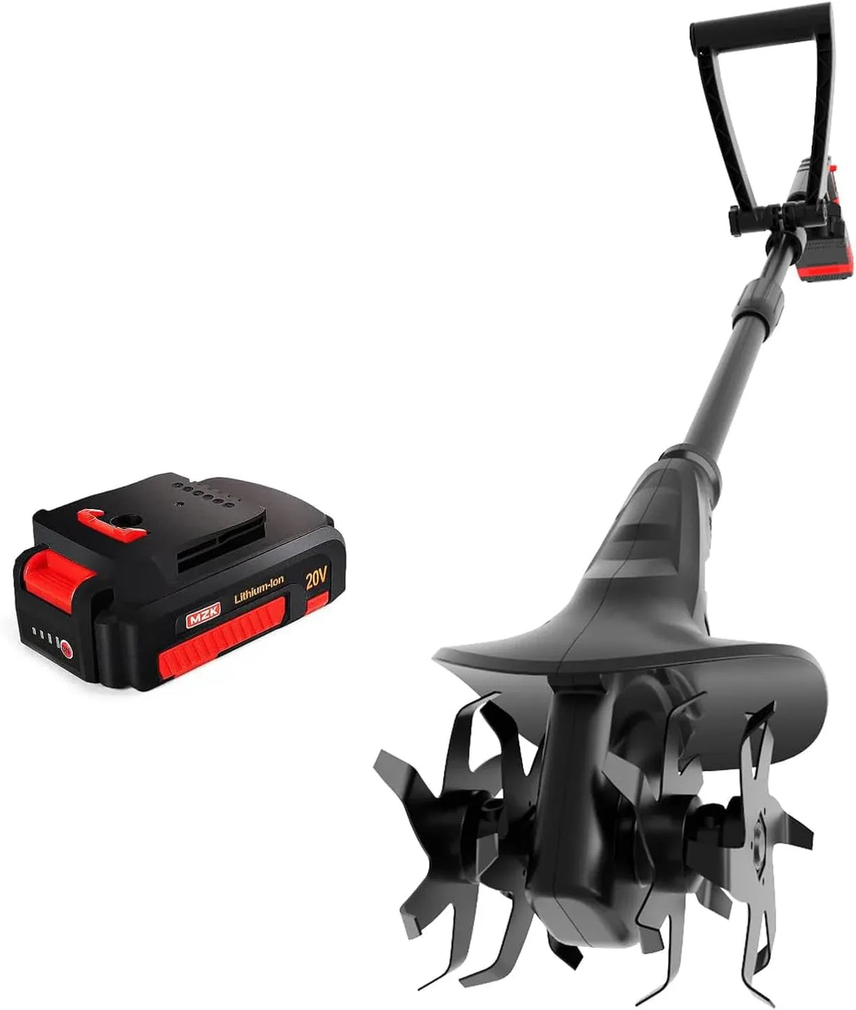 20V Cordless Tiller Cultivator with Steel Tines,8-inch Wide Battery Powered Garden Cultivator, 360RPM Electric Tiller for Lawn/Gardening/Soil Cultivation(2 * 2AH Battery&Charger Included),TC08D01