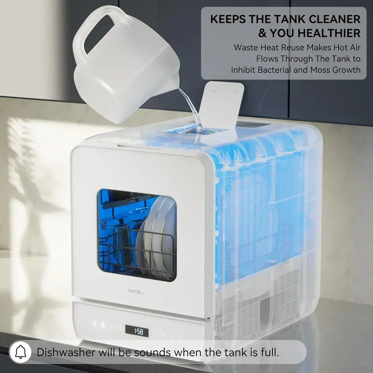 Hermitlux tabletop dishwasher 7 wash programs portable mini dishwasher
