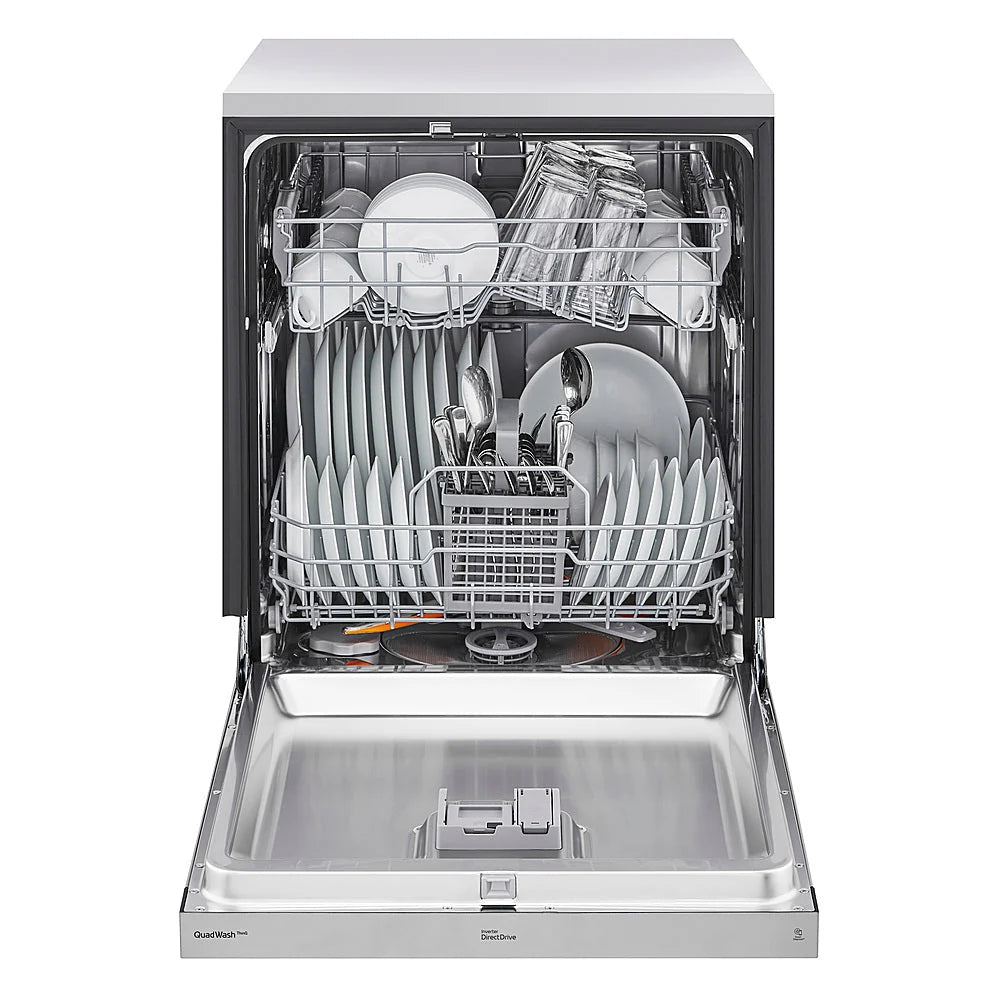 LG - 24 Front Control Dishwasher with Stainless Steel Tub, WiFi, QuadWash, and 48dB - Stainless steel