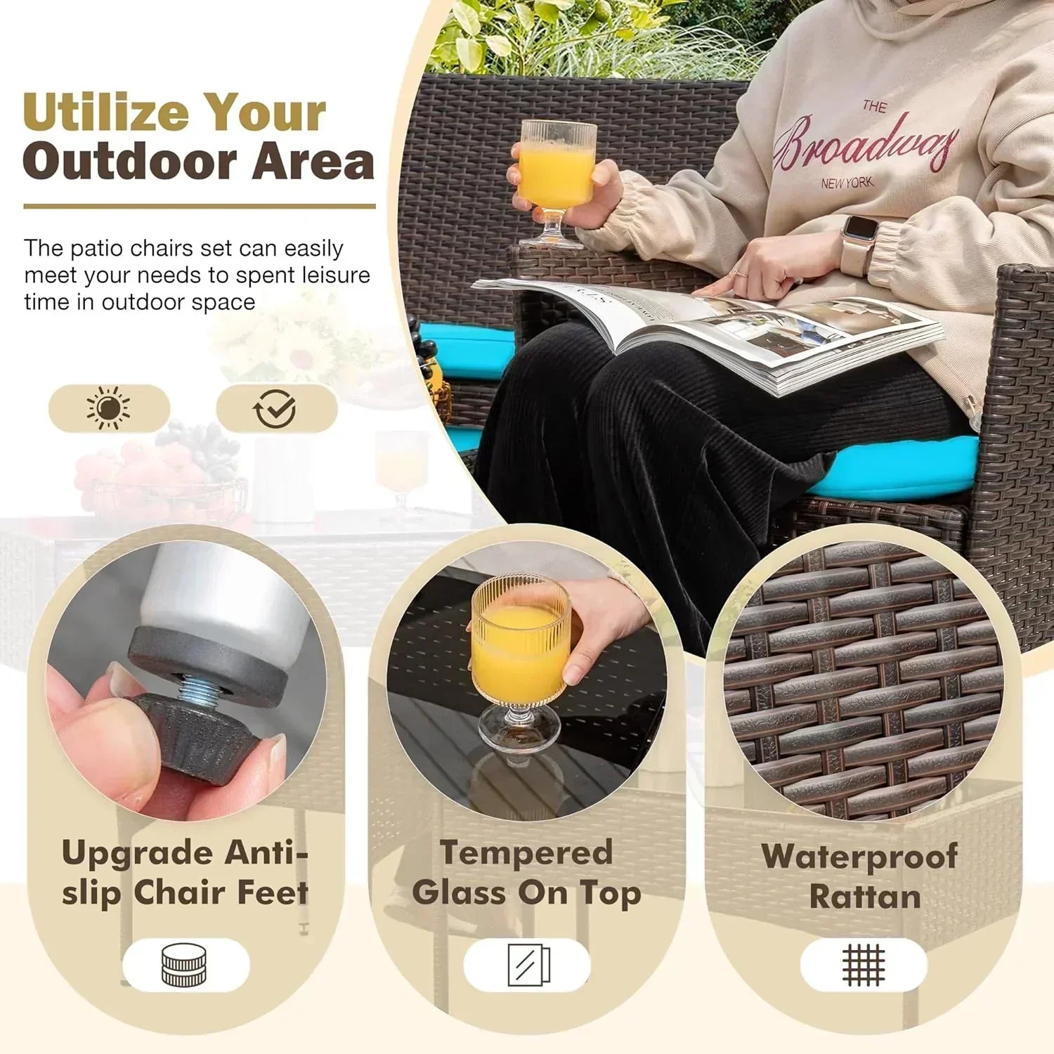 4 piece outdoor patio furniture set rattan chair wicker set