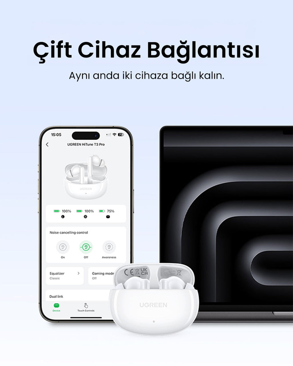 UGREEN HiTune T6s Hibrit Aktif Gürültü Engelleyici Kulaklık
