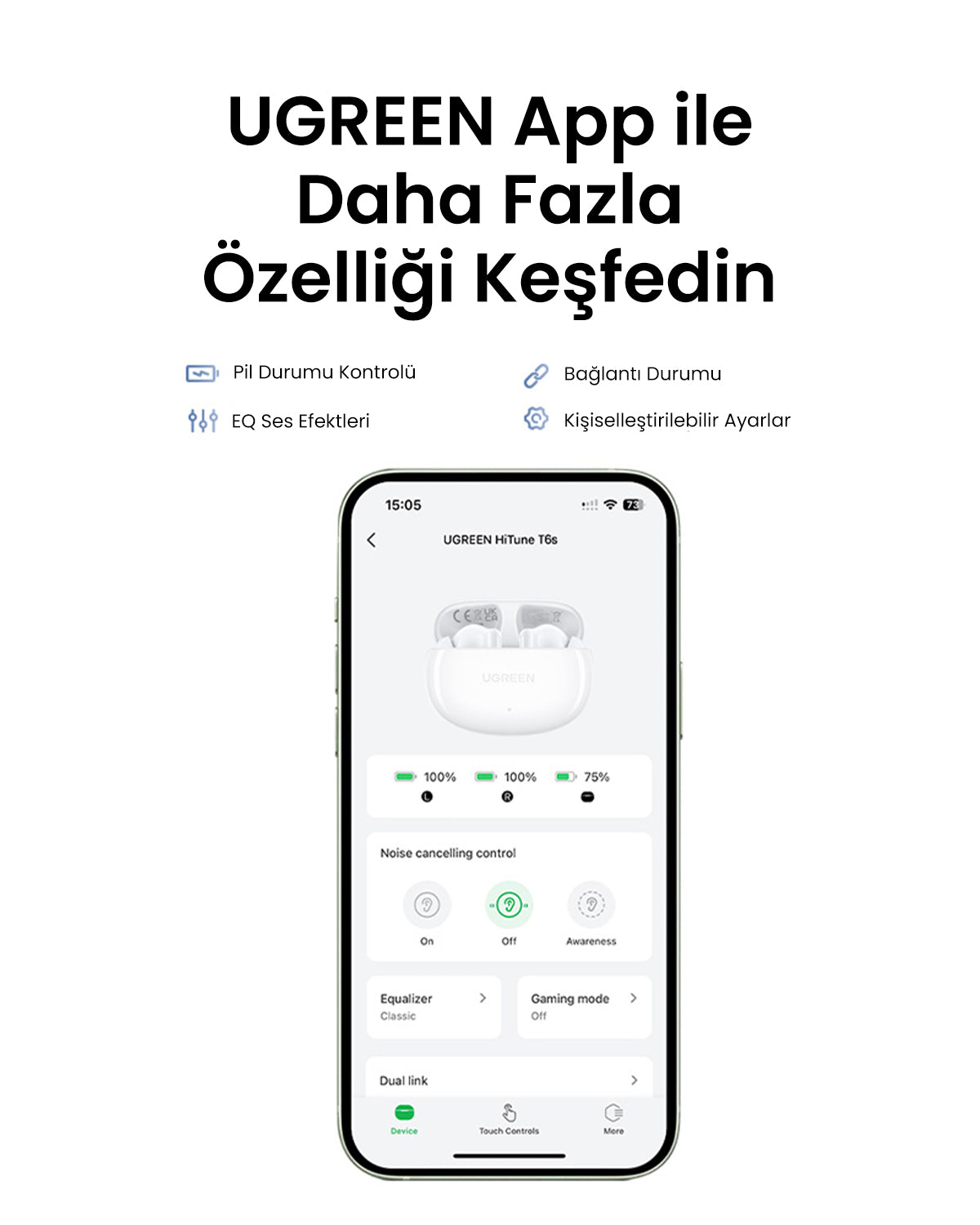 UGREEN HiTune T6s Hibrit Aktif Gürültü Engelleyici Kulaklık