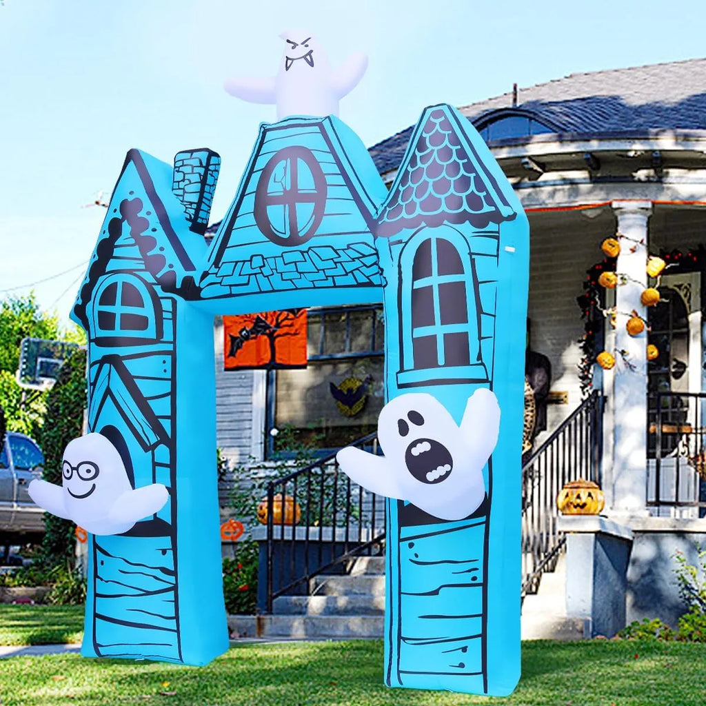 11.8 FT Halloween Inflatables Archway Outdoor Decorations Blow Up Yard Ancient Castle Archway with Ghost with Built-in LEDs for Garden Lawn Indoor Party Decor