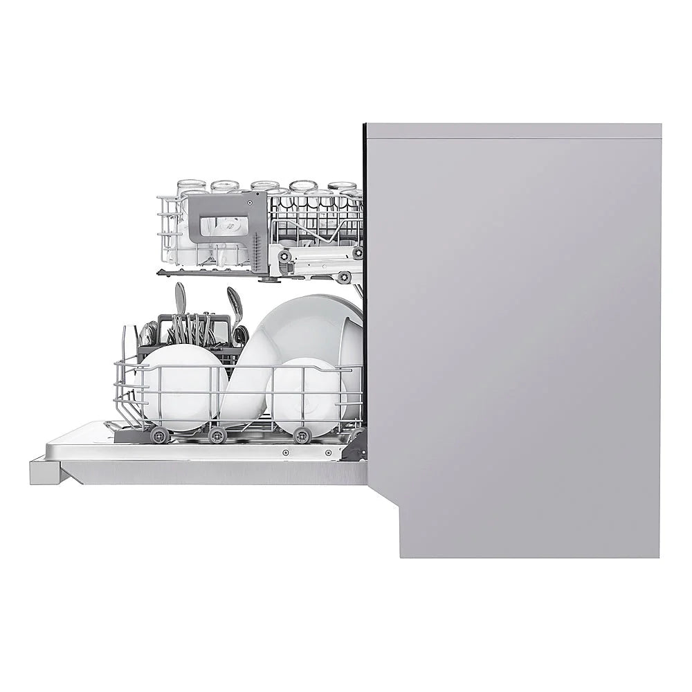 LG - 24 Front Control Dishwasher with Stainless Steel Tub, WiFi, QuadWash, and 48dB - Stainless steel