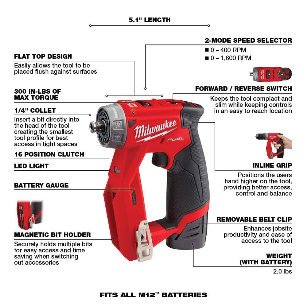 M12 FUEL 12V Lithium-Ion Brushless Cordless 4-in-1 Installation 3/8 in. Drill Driver Kit with 4-Tool Heads 2505-22