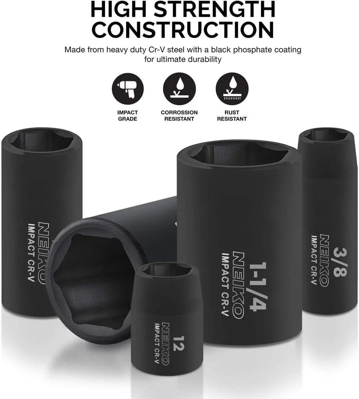 02448A 1/2 Drive Master Impact Socket Set, 65 Piece, Standard SAE (3/8-1-1/4) & Metric (10-24 mm) Sizes, Deep & Shallow Kit, Includes Adapters & Ratchet Handle