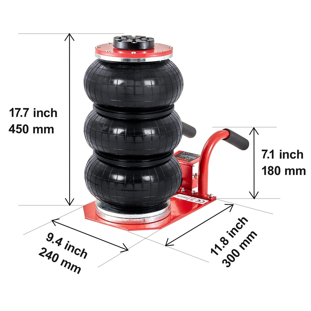 BENTISM Air Jack, 3 Ton/6600 lbs Triple Bag Air Jack, Airbag Jack with Six Steel Pipes, Lift up to 17.7 inch/450 mm, 3-5 s Fast Lifting Pneumatic Jack, with Short Handles for Cars, Garages, Repair