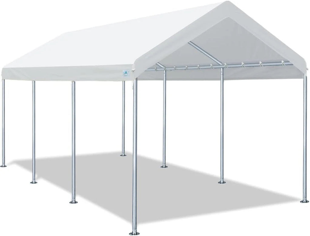 10x20 ft Heavy Duty Carport Potable Car Canopy Garage Party Tent Boat Shelter, Adjustable Height from 9.5 ft to 11 ft, Beige