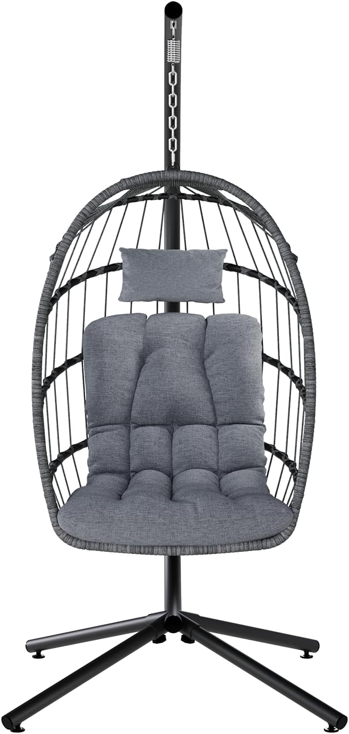 SWITTE Egg Chair Outdoor with Stand Indoor Wicker Hanging Egg Swing Chair with Cushion