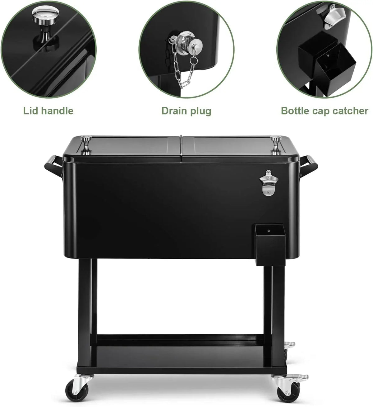 EDOSTORY 80 Quart Rolling Ice Chest Cooler Cart,Patio Backyard Party Drink Beverage Bar Stand Up Cooler Trolley with Ice Scoop