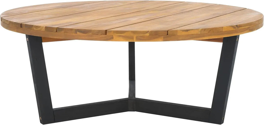 Outdoor Collection Leo Natural/Black Solid Wood Round Coffee Table