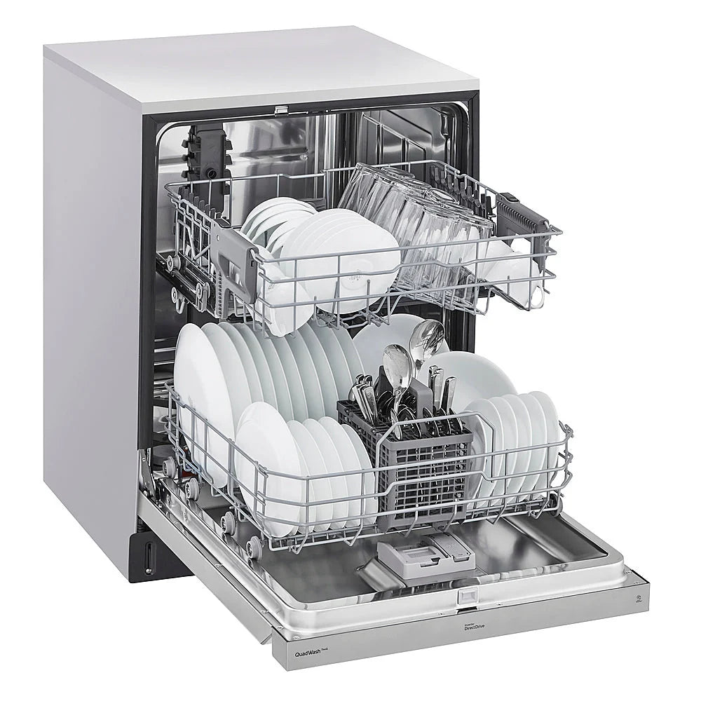 LG - 24 Front Control Dishwasher with Stainless Steel Tub, WiFi, QuadWash, and 48dB - Stainless steel
