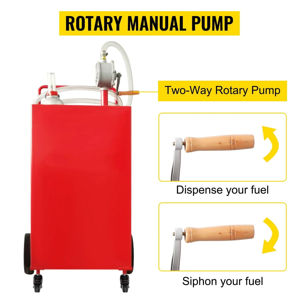 BENTISM Fuel Caddy Fuel Storage Tank 35 Gallon 4 Wheels with Manuel Pump, Red