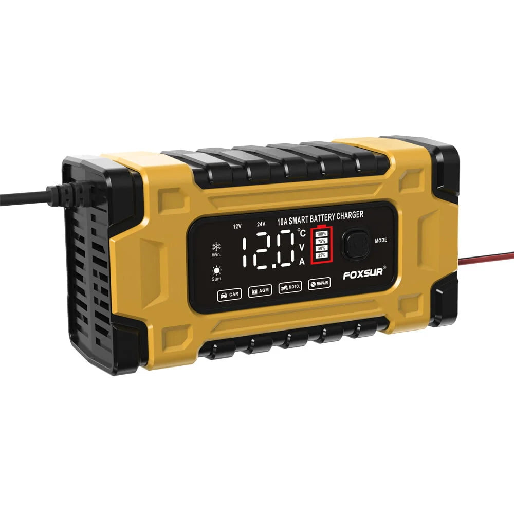 FASLMH Battery Charger 10A 24V5A Smart Automatic Car Battery Charger with LCD Screen Pulse Repair Charger Pack Battery Maintainer for Car, Lawn Mower, Motorcycle, Boat, SUV and More