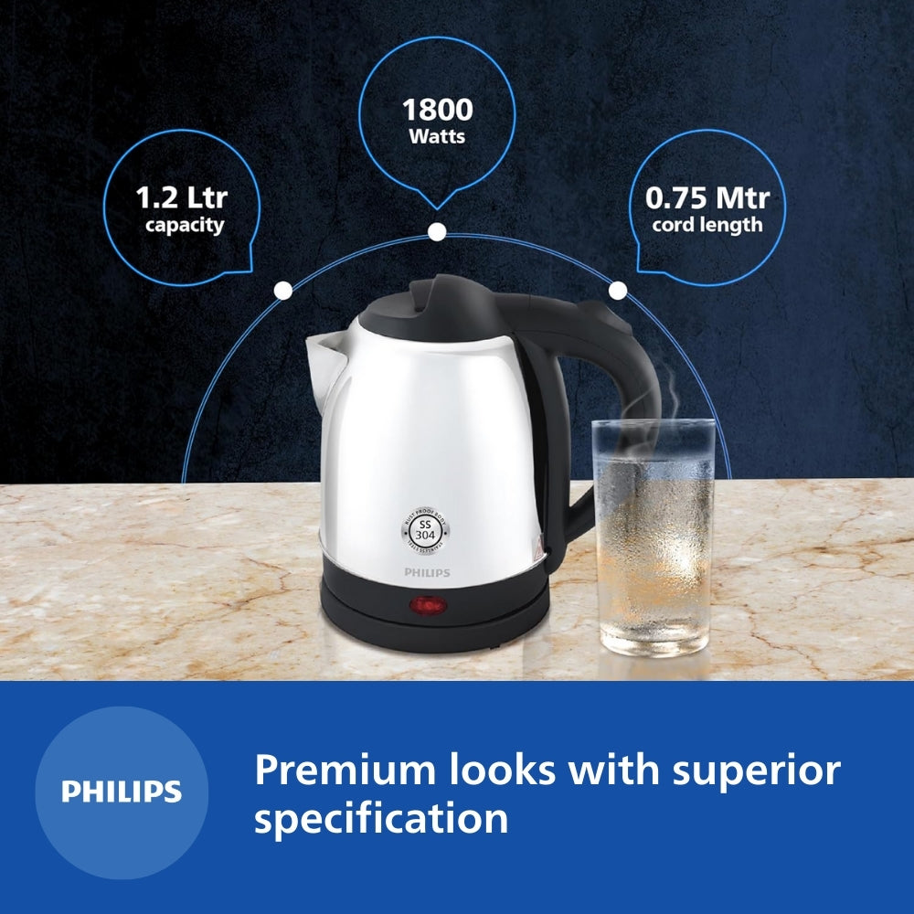Philips 1.5 L Kettle with 25% thicker body for longer life and triple safe auto cut off - HD9373/00