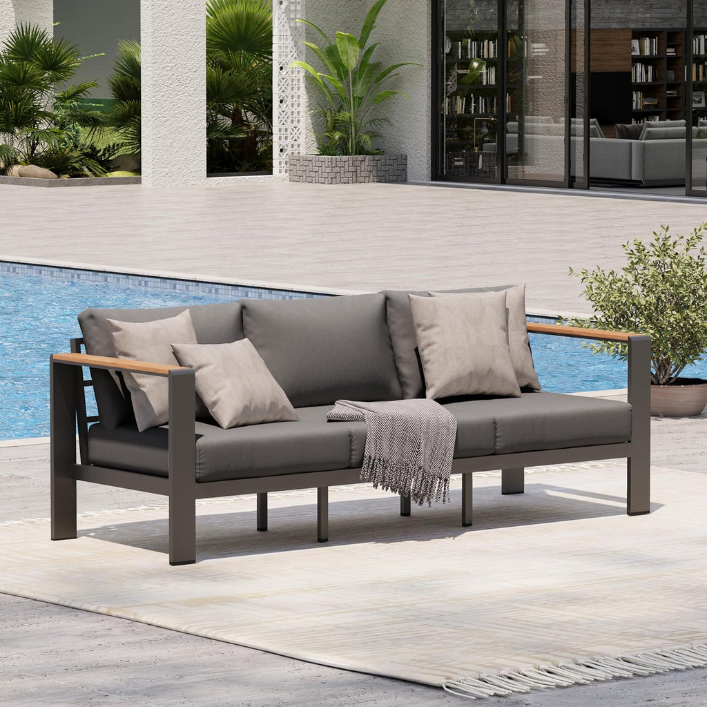 Aluminum Outdoor Patio Furniture Set with Coffee Table, 4 Piece Patio Conversation Sets with Washable Thick Cushions