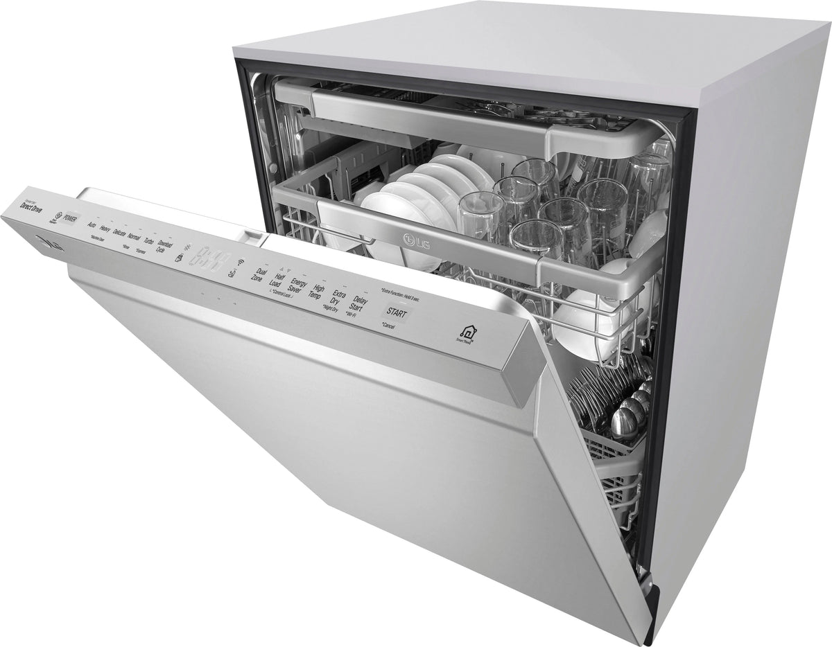 LG - 24 Top Control Smart Wi-Fi Enabled Dishwasher with QuadWash and Stainless Steel Tub - Stainless steel
