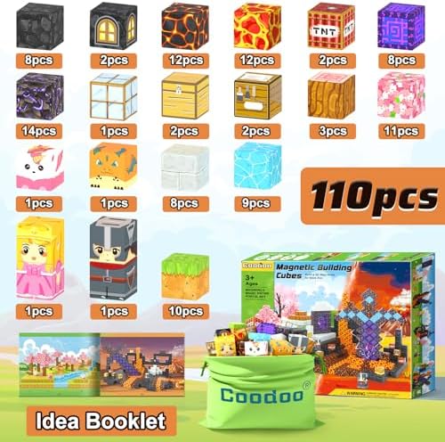 110PCS Magnetic Blocks - Build Mine Magnet World Magic Sword Portal Set, Magnet Kids Toys for Boys & Girls Age 3-5 4-8 5-7, STEM Magnetic Tiles Building Games Sensory Outdoor Toddler Toys