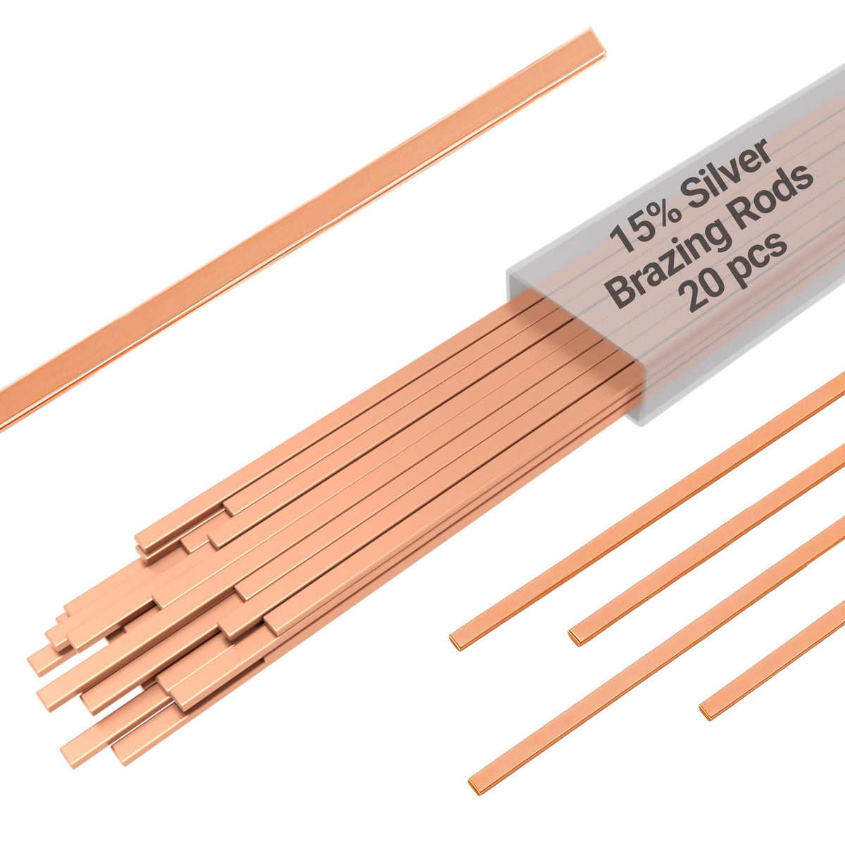 15% Silver Brazing Rods AWS BCuP-5 20 Sticks Silver Solder Phos Copper Brazing Alloys Flat Welding Rods 0.050"x1/8"x10" for Air Conditioning, Refrigerator, Cold Storage, and HVAC Units