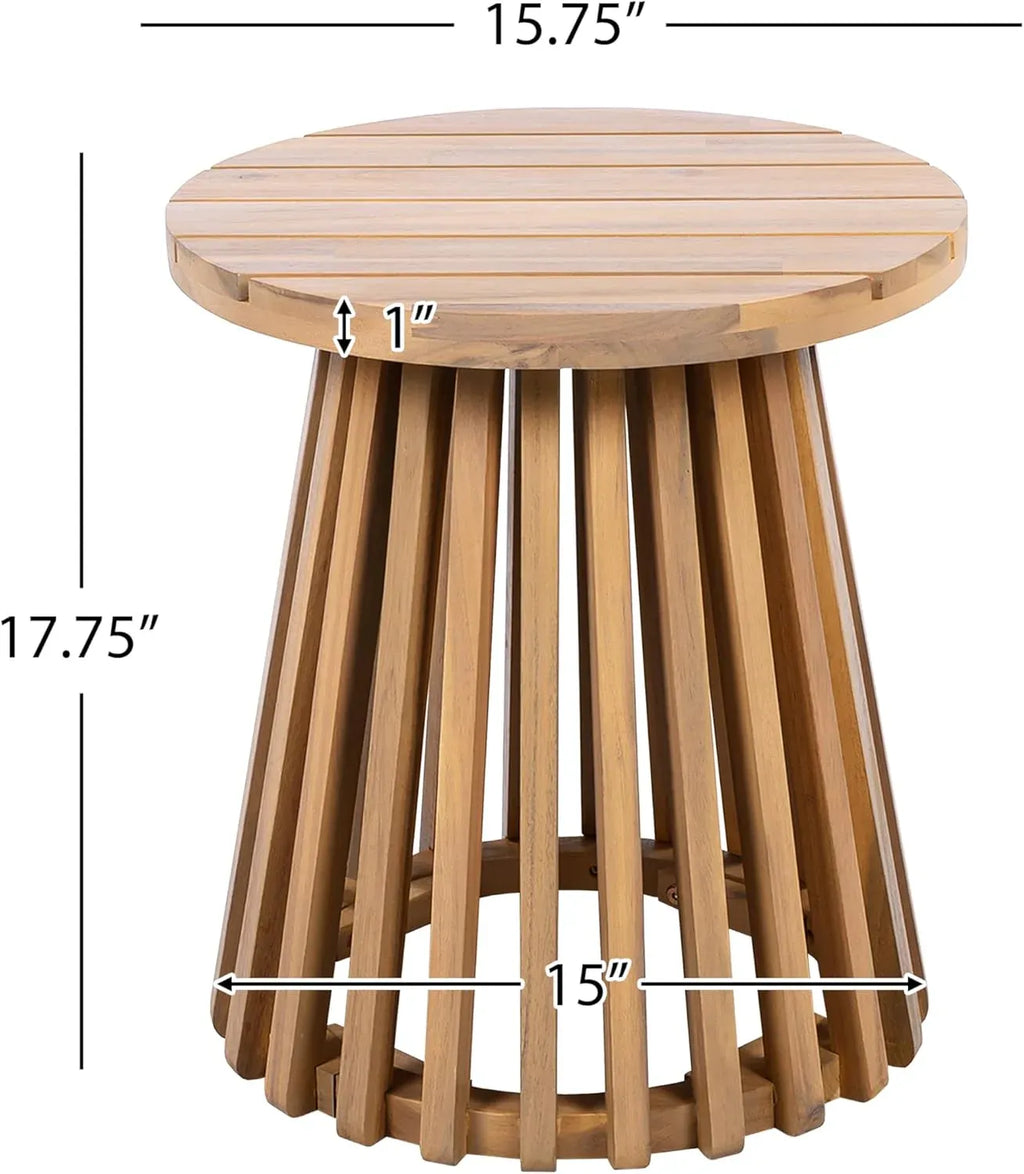 Merax Outdoor Acacia Wood Coffee Table 15.75 Round Patio Side Table for Backyard Lawn Balcony, Aesthetic Slat Base Design, Light Teak