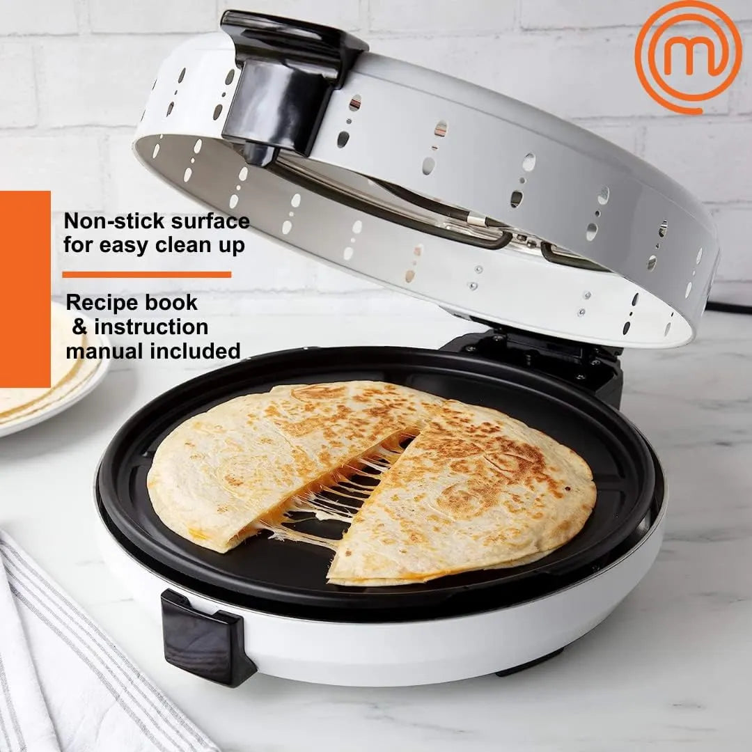 MasterChef Electric 12 Pizza Maker- Cook Homemade Calzones, Quesadillas & Cookies! Rotating Nonstick Plate for Even Baking- Adjustable Temp Control for Crispy Crust- Indoor or Outdoor Parties & Gifts
