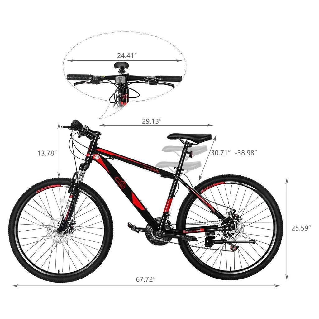 CamPingSurvivals 26 Lightweight Explorer Mountain Bike, for Men and Women Exercise Fitness, 21-Speed, Red/Black